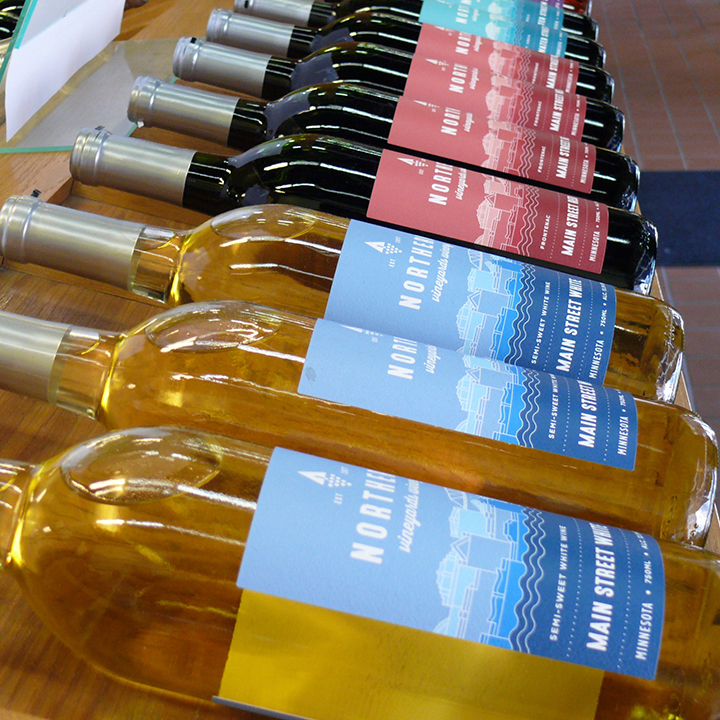Close up image of Northern Vineyards wine bottles