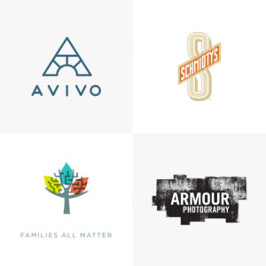 Avivo, Schmidty's, Families All Matter, and Armour Photography Logos
